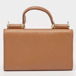 مملوكة مسبقًا Dolce & Gabbana Brown Leather Miss Sicily Von Wallet on Chain