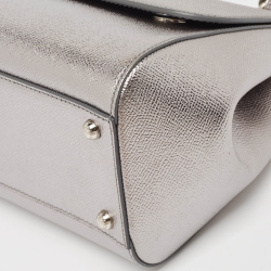 Pre Owned Dolce & Gabbana Metallic Grey Leather Medium Miss Sicily Top Handle Bag
