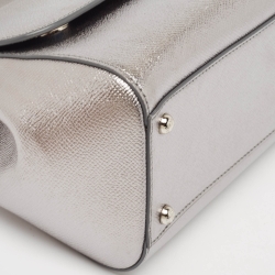 Pre Owned Dolce & Gabbana Metallic Grey Leather Medium Miss Sicily Top Handle Bag