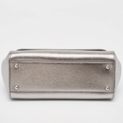 Pre Owned Dolce & Gabbana Metallic Grey Leather Medium Miss Sicily Top Handle Bag