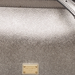 Pre Owned Dolce & Gabbana Metallic Grey Leather Medium Miss Sicily Top Handle Bag