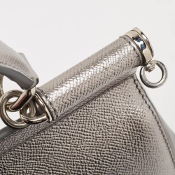 Pre Owned Dolce & Gabbana Metallic Grey Leather Medium Miss Sicily Top Handle Bag