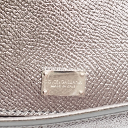 Pre Owned Dolce & Gabbana Metallic Grey Leather Medium Miss Sicily Top Handle Bag