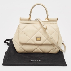 مملوكة مسبقًا Dolce & Gabbana Beige Leather Small Miss Sicily Top Handle Bag