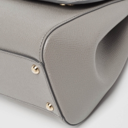 Pre Owned Dolce & Gabbana Grey Leather Medium Miss Sicily Top Handle Bag