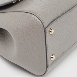 Pre Owned Dolce & Gabbana Grey Leather Medium Miss Sicily Top Handle Bag