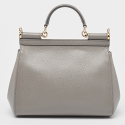 Pre Owned Dolce & Gabbana Grey Leather Medium Miss Sicily Top Handle Bag