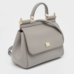 Pre Owned Dolce & Gabbana Grey Leather Medium Miss Sicily Top Handle Bag