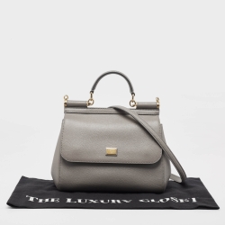 Pre Owned Dolce & Gabbana Grey Leather Medium Miss Sicily Top Handle Bag