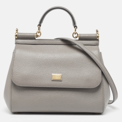 Pre Owned Dolce & Gabbana Grey Leather Medium Miss Sicily Top Handle Bag