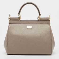 Pre Owned Dolce & Gabbana Grey Leather Small Love Sicily Top Handle Bag