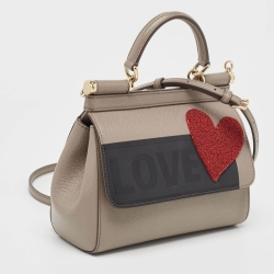 Pre Owned Dolce & Gabbana Grey Leather Small Love Sicily Top Handle Bag