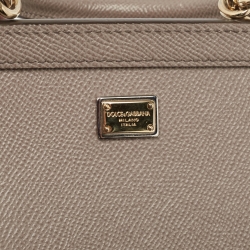 Pre Owned Dolce & Gabbana Grey Leather Small Love Sicily Top Handle Bag