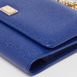 Pre Owned Dolce & Gabbana Blue Leather Sicily Smart Gloss Wallet on Chain