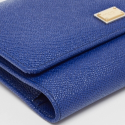 Pre Owned Dolce & Gabbana Blue Leather Sicily Smart Gloss Wallet on Chain