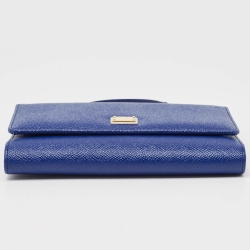 Pre Owned Dolce & Gabbana Blue Leather Sicily Smart Gloss Wallet on Chain