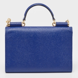 Pre Owned Dolce & Gabbana Blue Leather Sicily Smart Gloss Wallet on Chain