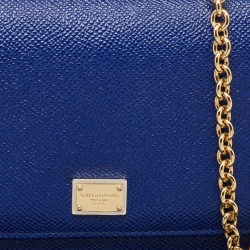 Pre Owned Dolce & Gabbana Blue Leather Sicily Smart Gloss Wallet on Chain