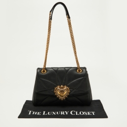 Pre Owned Dolce & Gabbana Black Quilted Nappa Leather Large Devotion Shoulder Bag
