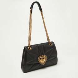 Pre Owned Dolce & Gabbana Black Quilted Nappa Leather Large Devotion Shoulder Bag