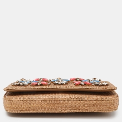 Dolce & Gabbana Beige Raffia Crystal Embellished Chain Clutch