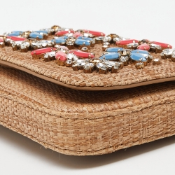 Dolce & Gabbana Beige Raffia Crystal Embellished Chain Clutch