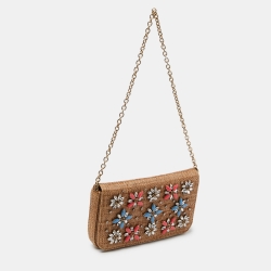 Dolce & Gabbana Beige Raffia Crystal Embellished Chain Clutch