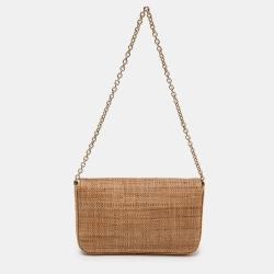 Dolce & Gabbana Beige Raffia Crystal Embellished Chain Clutch
