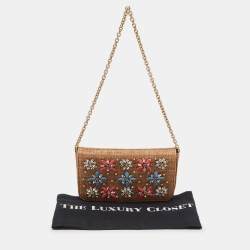 Dolce & Gabbana Beige Raffia Crystal Embellished Chain Clutch