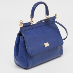 Pre Owned Dolce & Gabbana Blue Leather Small Miss Sicily Top Handle Bag