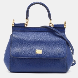 Pre Owned Dolce & Gabbana Blue Leather Small Miss Sicily Top Handle Bag