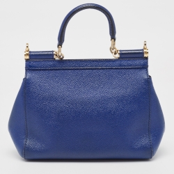Pre Owned Dolce & Gabbana Blue Leather Small Miss Sicily Top Handle Bag