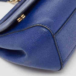 Pre Owned Dolce & Gabbana Blue Leather Small Miss Sicily Top Handle Bag