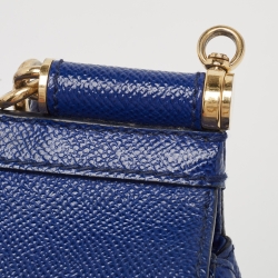 Pre Owned Dolce & Gabbana Blue Leather Small Miss Sicily Top Handle Bag