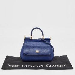 Pre Owned Dolce & Gabbana Blue Leather Small Miss Sicily Top Handle Bag
