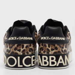 Pre Owned Dolce & Gabbana Brown/Brown Leopard Print Leather Portofino Sneakers Size 38