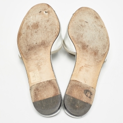 Pre Owned Dolce & Gabbana Silver Embossed Lizard Flat Slides Size 39