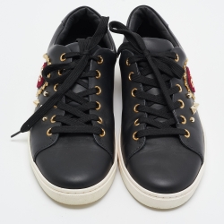 Pre Owned Dolce & Gabbana Black Leather Heart Low Top Sneakers Size 37