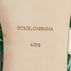 Pre Owned Dolce & Gabbana Green/White Banana Leaf-Print Patent Leather Slingback Flats Size 40.5