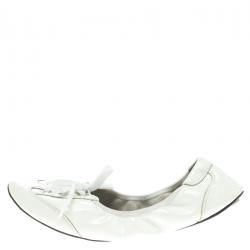 Pre Owned Dolce and Gabbana White Leather Lace Up Scrunch Ballet Flats Size 37.5