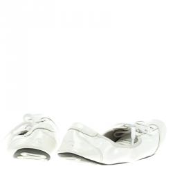 Pre Owned Dolce and Gabbana White Leather Lace Up Scrunch Ballet Flats Size 37.5