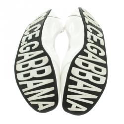 Pre Owned Dolce and Gabbana White Leather Lace Up Scrunch Ballet Flats Size 37.5