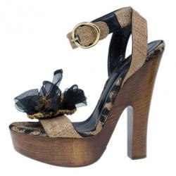 مملوكة مسبقًا Dolce and Gabbana Leopard Raffia Platform Sandals Size 40