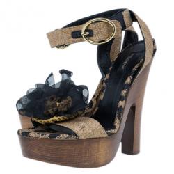 مملوكة مسبقًا Dolce and Gabbana Leopard Raffia Platform Sandals Size 40