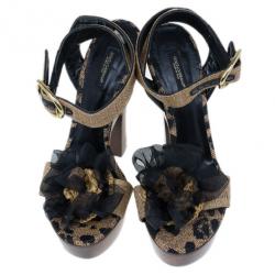 مملوكة مسبقًا Dolce and Gabbana Leopard Raffia Platform Sandals Size 40