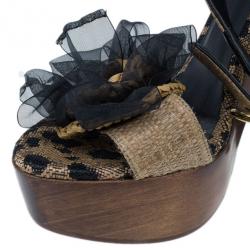 مملوكة مسبقًا Dolce and Gabbana Leopard Raffia Platform Sandals Size 40