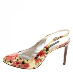 مملوكة مسبقًا Dolce & Gabbana Floral Print Patent Leather Slingback Sandals Size 36