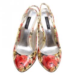 مملوكة مسبقًا Dolce & Gabbana Floral Print Patent Leather Slingback Sandals Size 36
