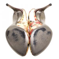 مملوكة مسبقًا Dolce & Gabbana Floral Print Patent Leather Slingback Sandals Size 36