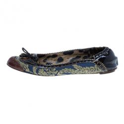Pre Owned Dolce and Gabbana Fabric and Leather Lace Up Ballet Flats Size 37.5